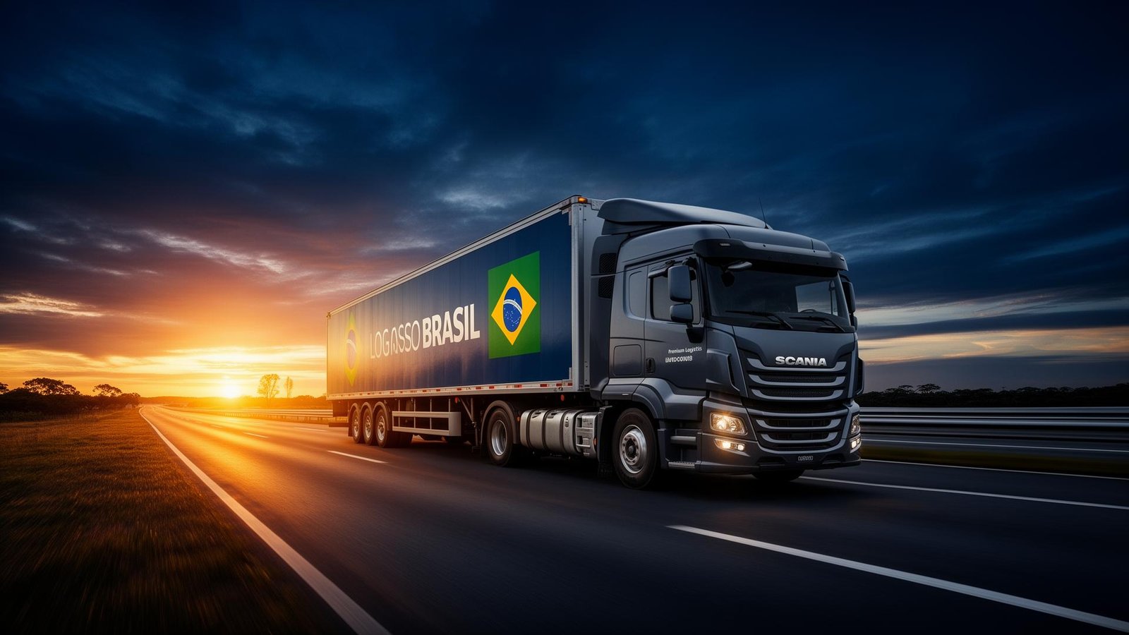 Caminhão MDM Transportes em rodovia ao amanhecer